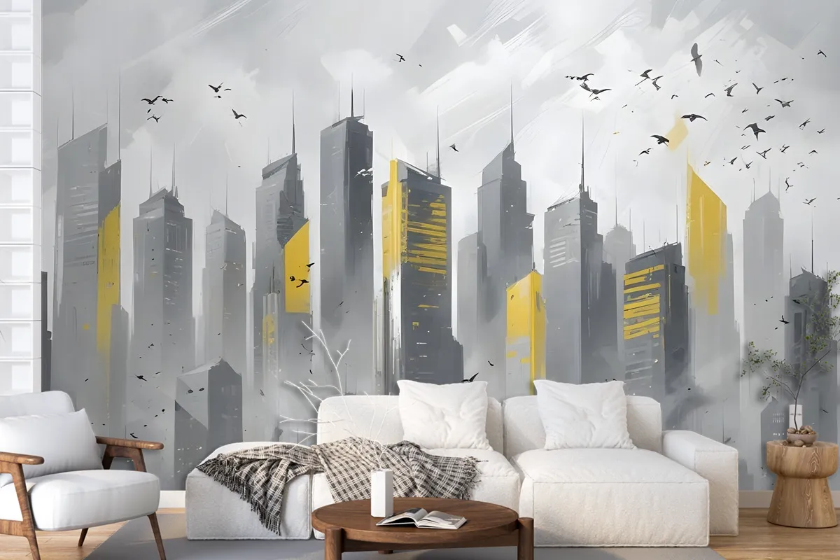 City Landscape Yellow City Light Wallpaper Mural