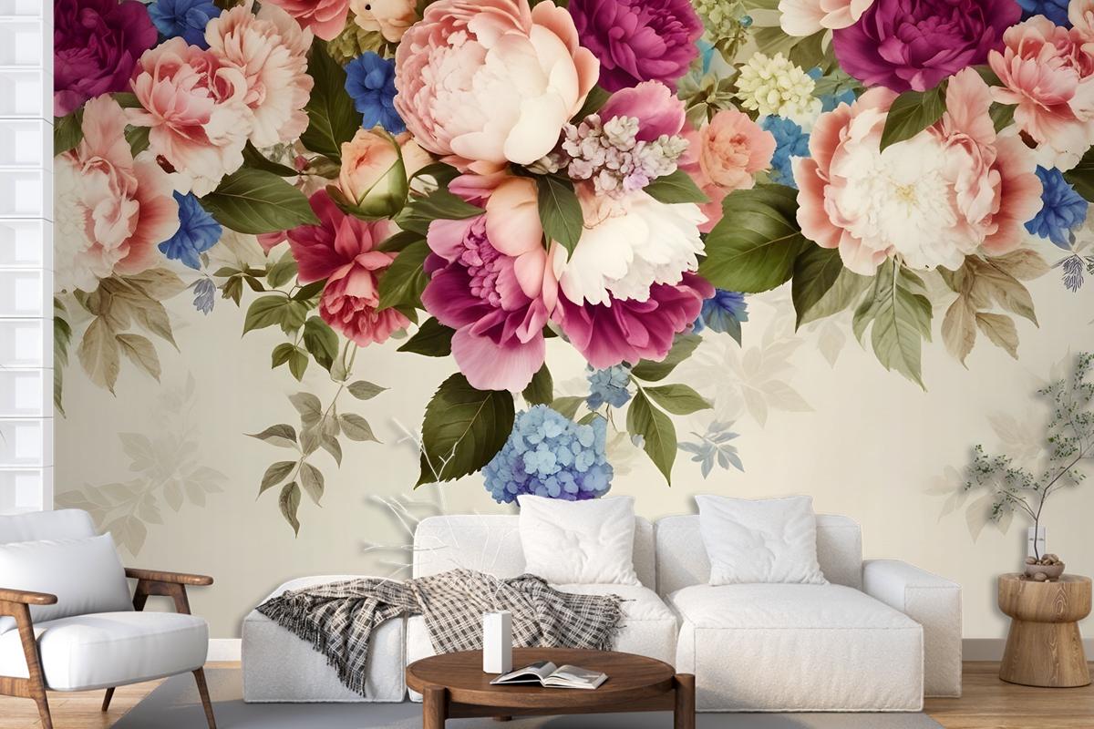 Classical Colorful Vine Flowers Wallpaper Mural