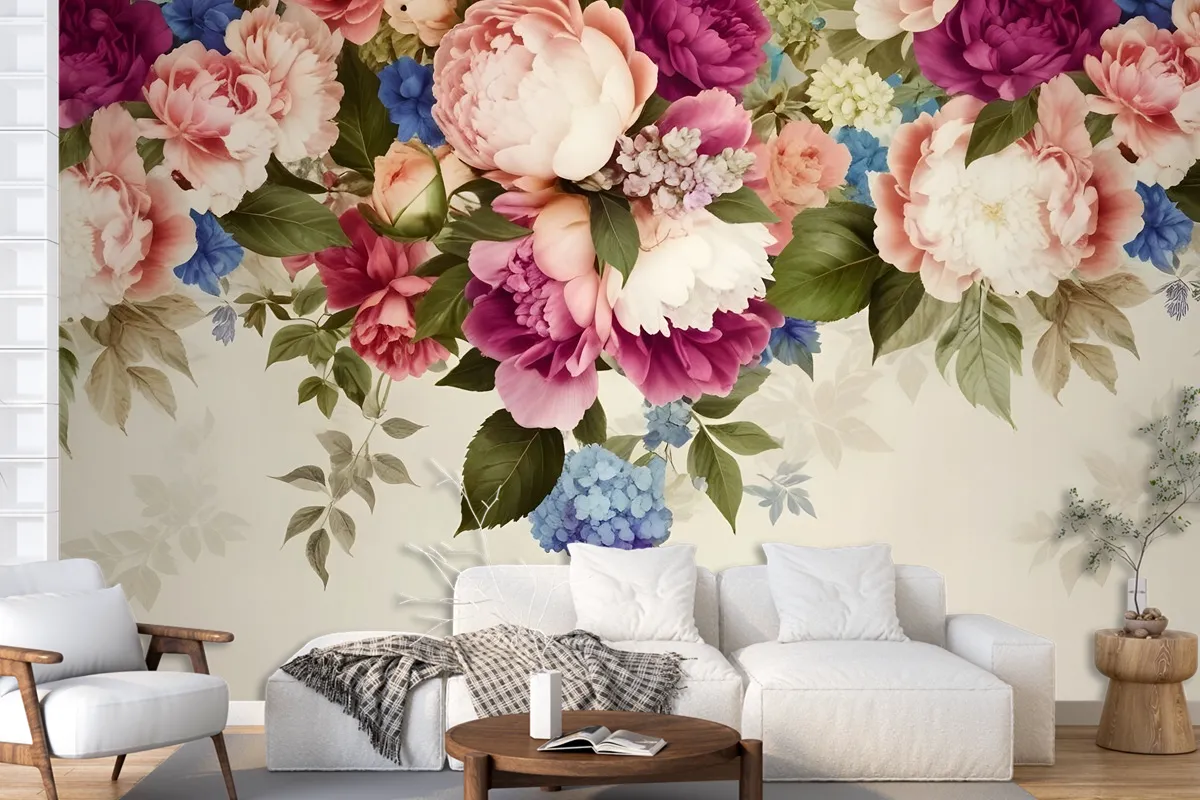 Classical Colorful Vine Flowers Wallpaper Mural