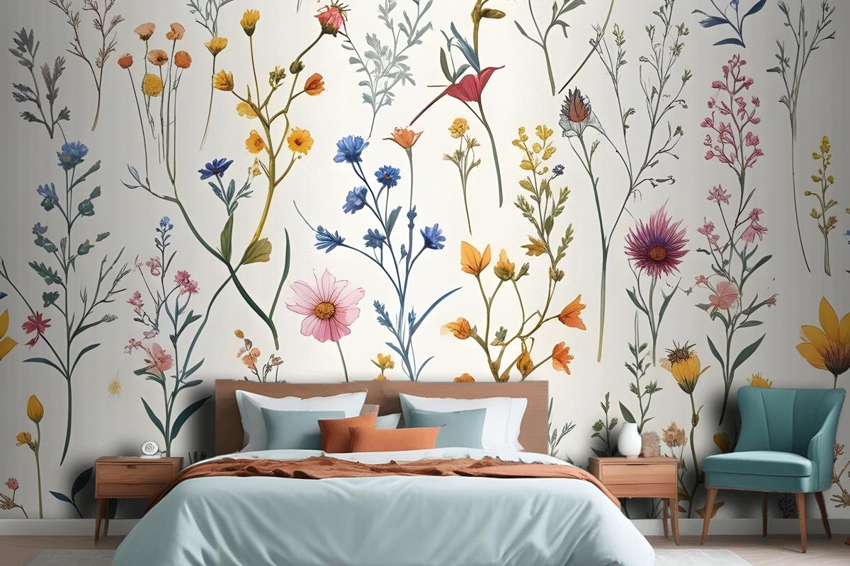 Colorful Blossoms Bedroom Wallpaper Mural