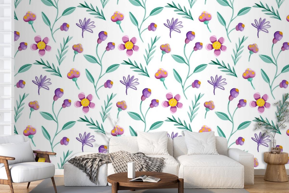 Colorful Floral Pattern Wallpaper Mural