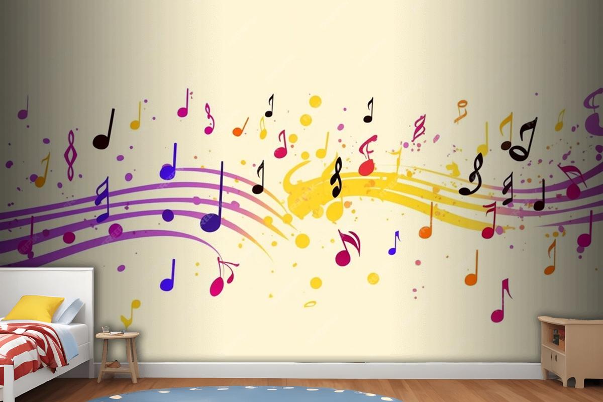 Colorful Musical Notes Yellow Background Wallpaper Mural