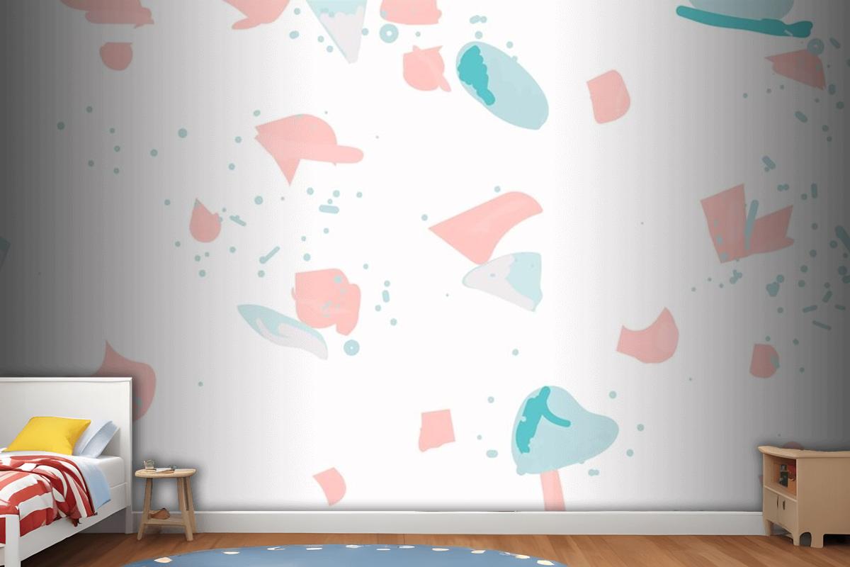 Colorful Terrazzo Abstract Background Seamless Pattern In Pink And Blue Wallpaper Mural