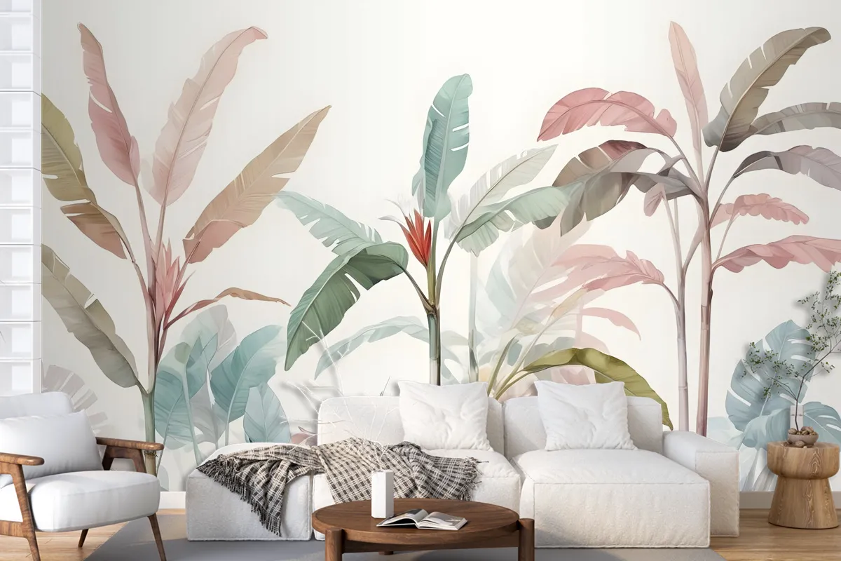 Colorful Tropical Banana Tree Wallpaper Mural