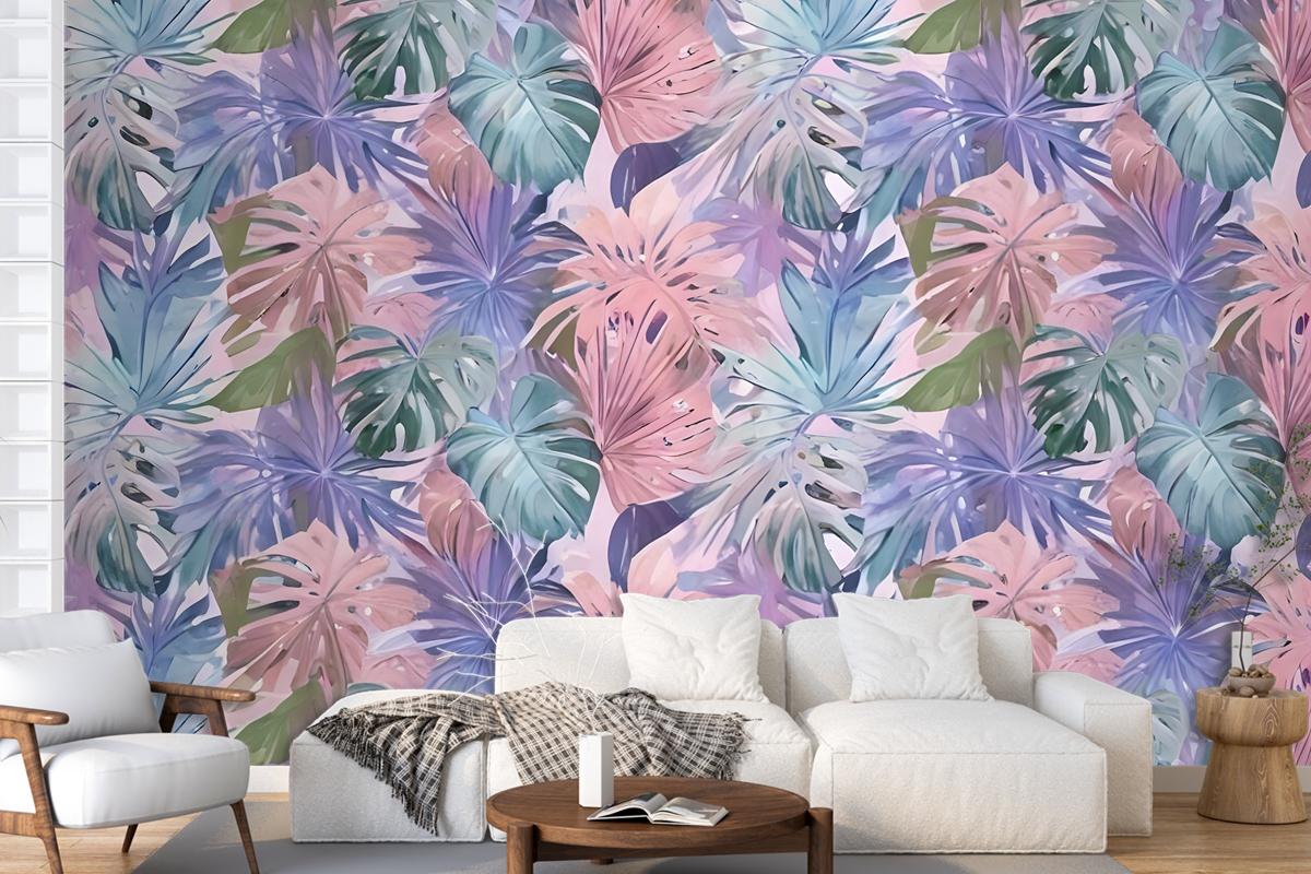 Colorful Tropical Leaf Wallpaper Mural