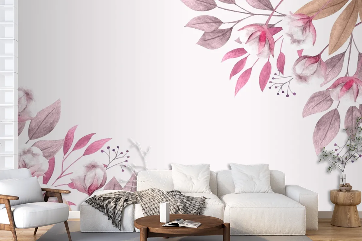 Copy Space Spring Background With Flowers And Leaves Wallpaper Mural