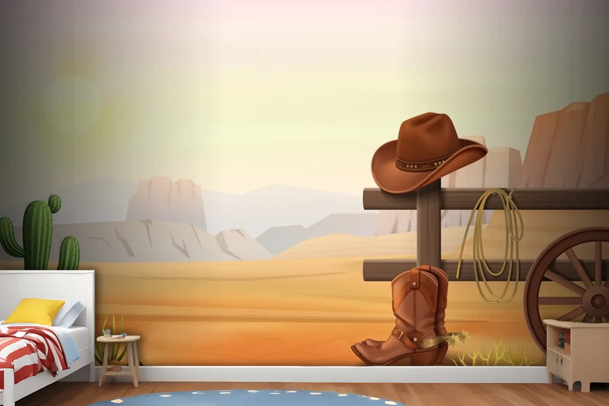 Cowboy Boots And Hat On Fence Wallpaper Mural