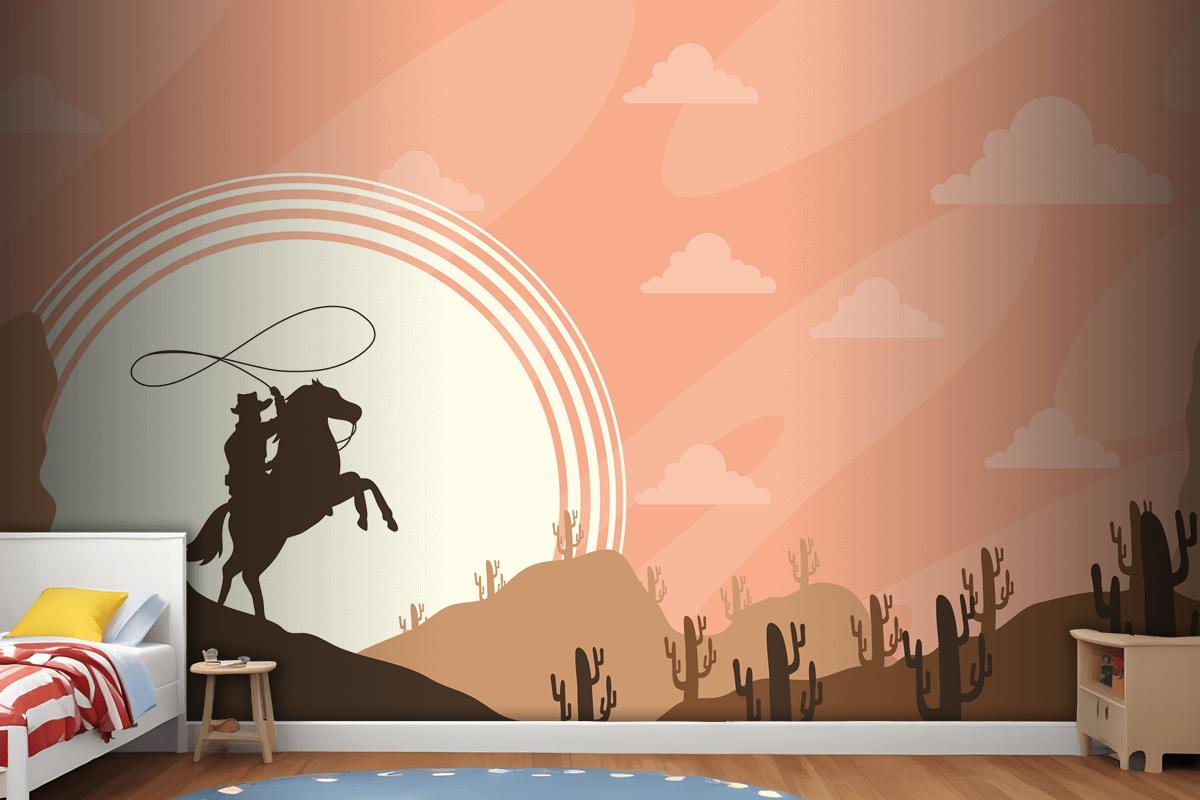 Cowboy In The Desert Scene Poster Wallpaper Mural