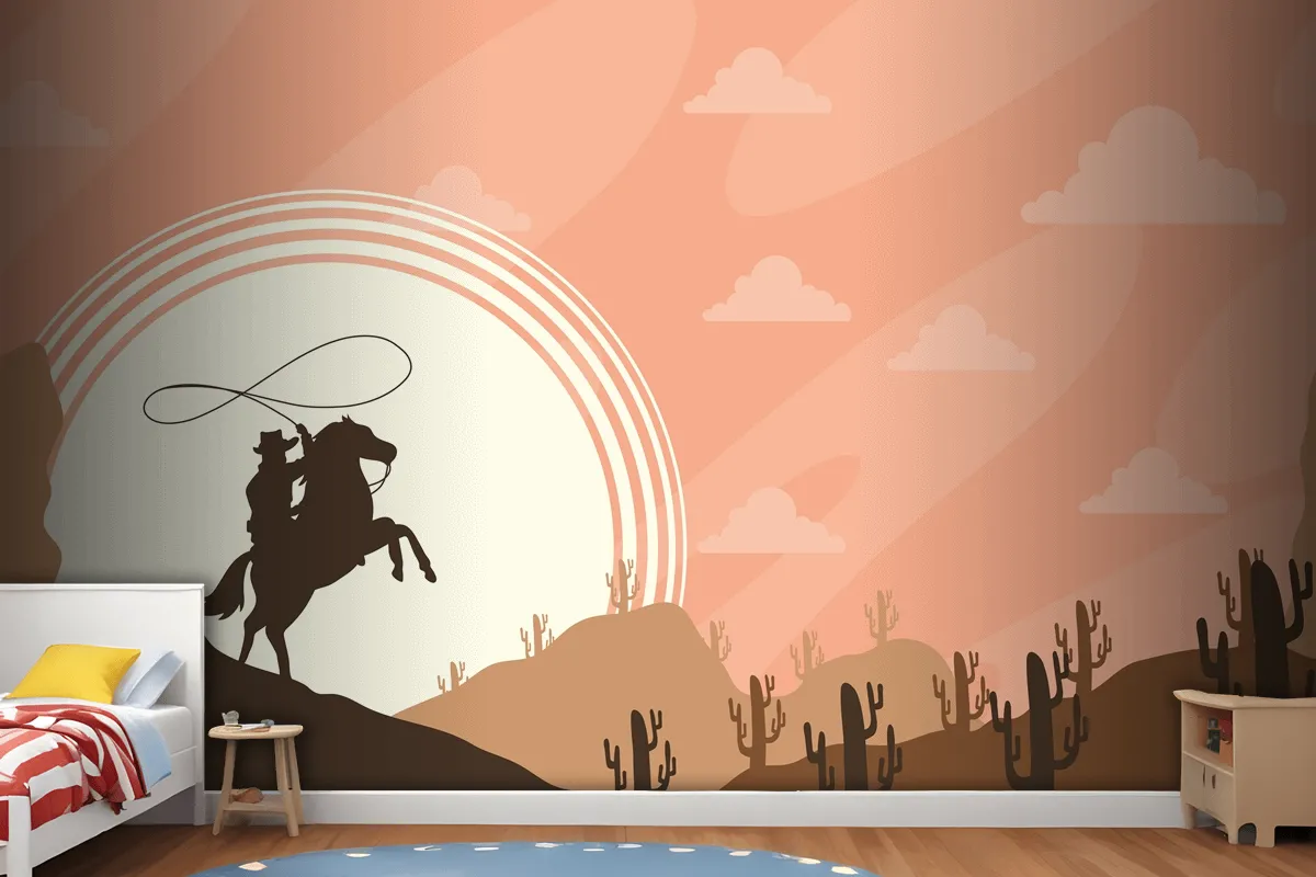 Cowboy In The Desert Scene Poster Wallpaper Mural