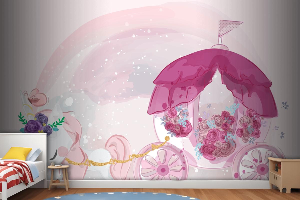 Cute Baby Unicorn Hand Drawn In Sweet Watercolor Style Wallpaper Mural