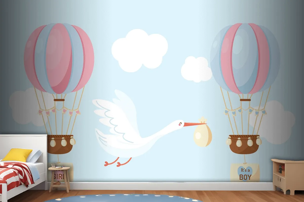 Cute Flat Design Gender Reveal Wallpaper Mural