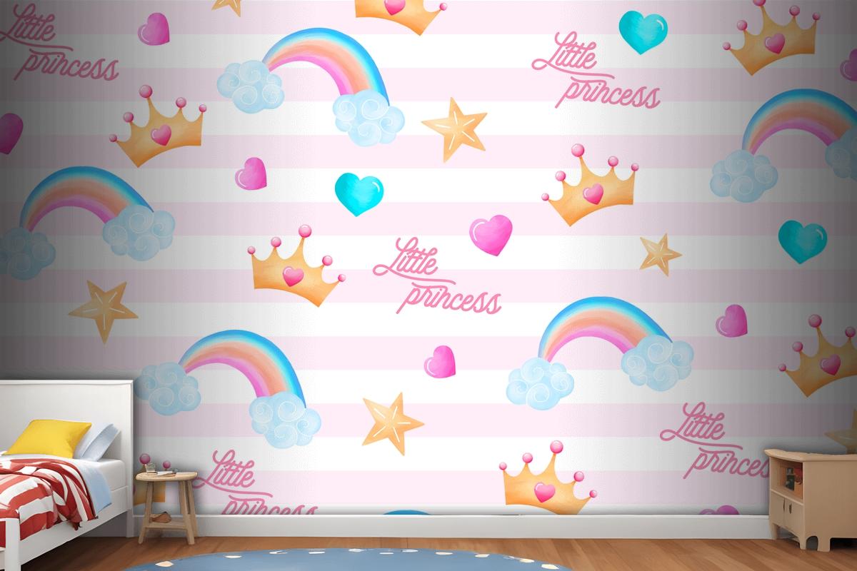 Cute Pattern With Lovely Elements For A Little Princess Wallpaper Mural