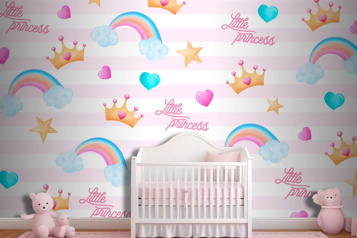 Cute Pattern With Lovely Elements For A Little Princess Wallpaper Mural