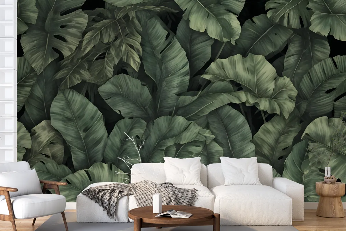 Dark Banana Leaf Wallpaper Mural