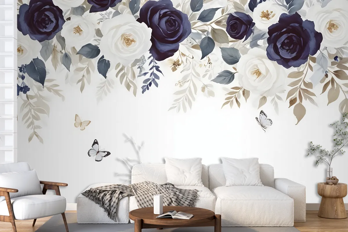 Dark Floral Art Wallpaper Mural