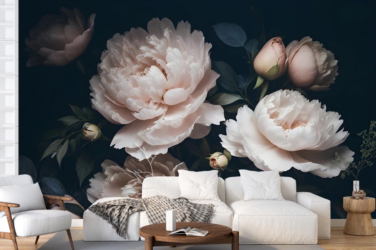 Dark Floral Peony Bouquet Wallpaper Mural