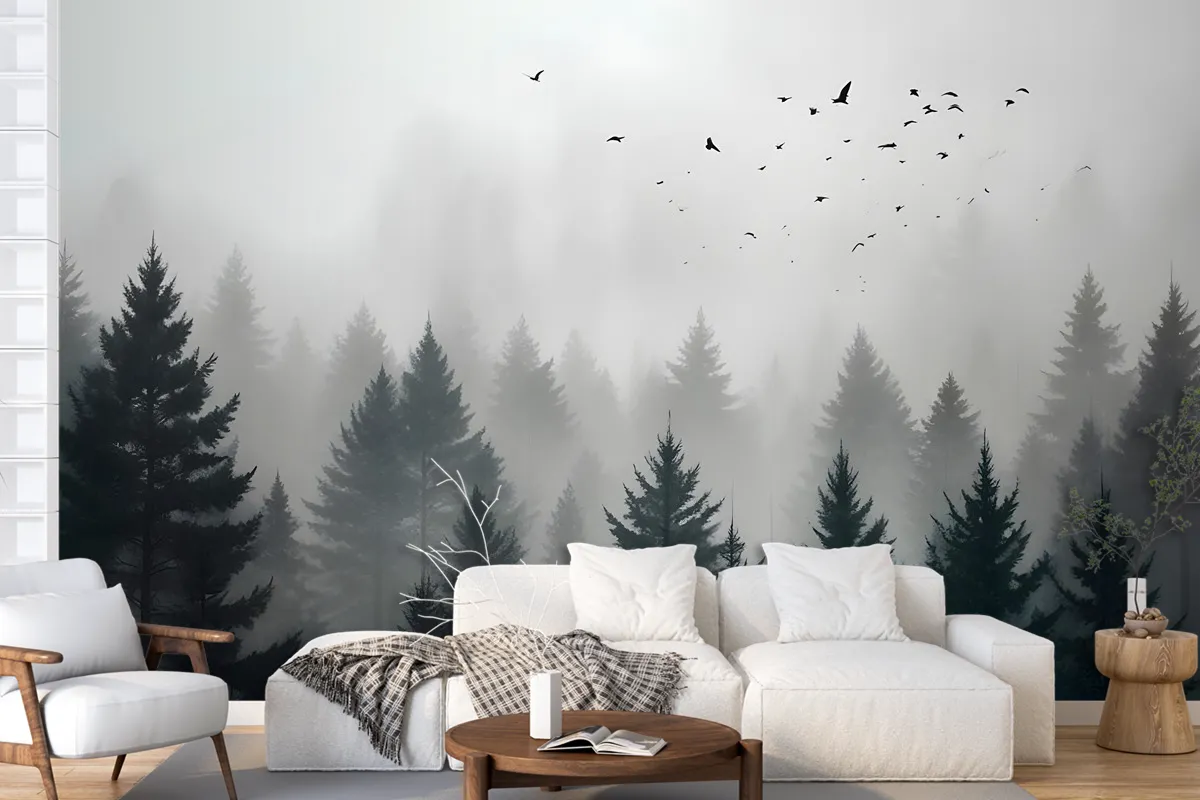 Dark Forest Misty Landscape Wallpaper Mural