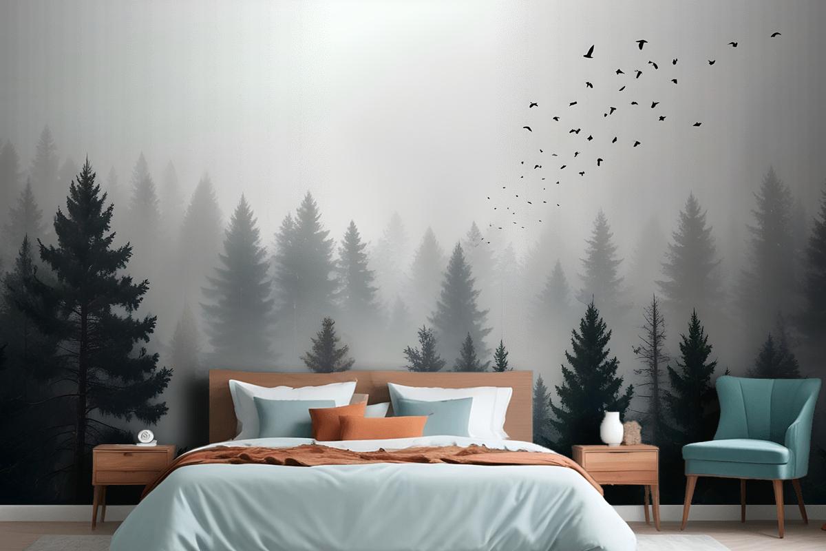 Dark Forest Misty Landscape Wallpaper Mural