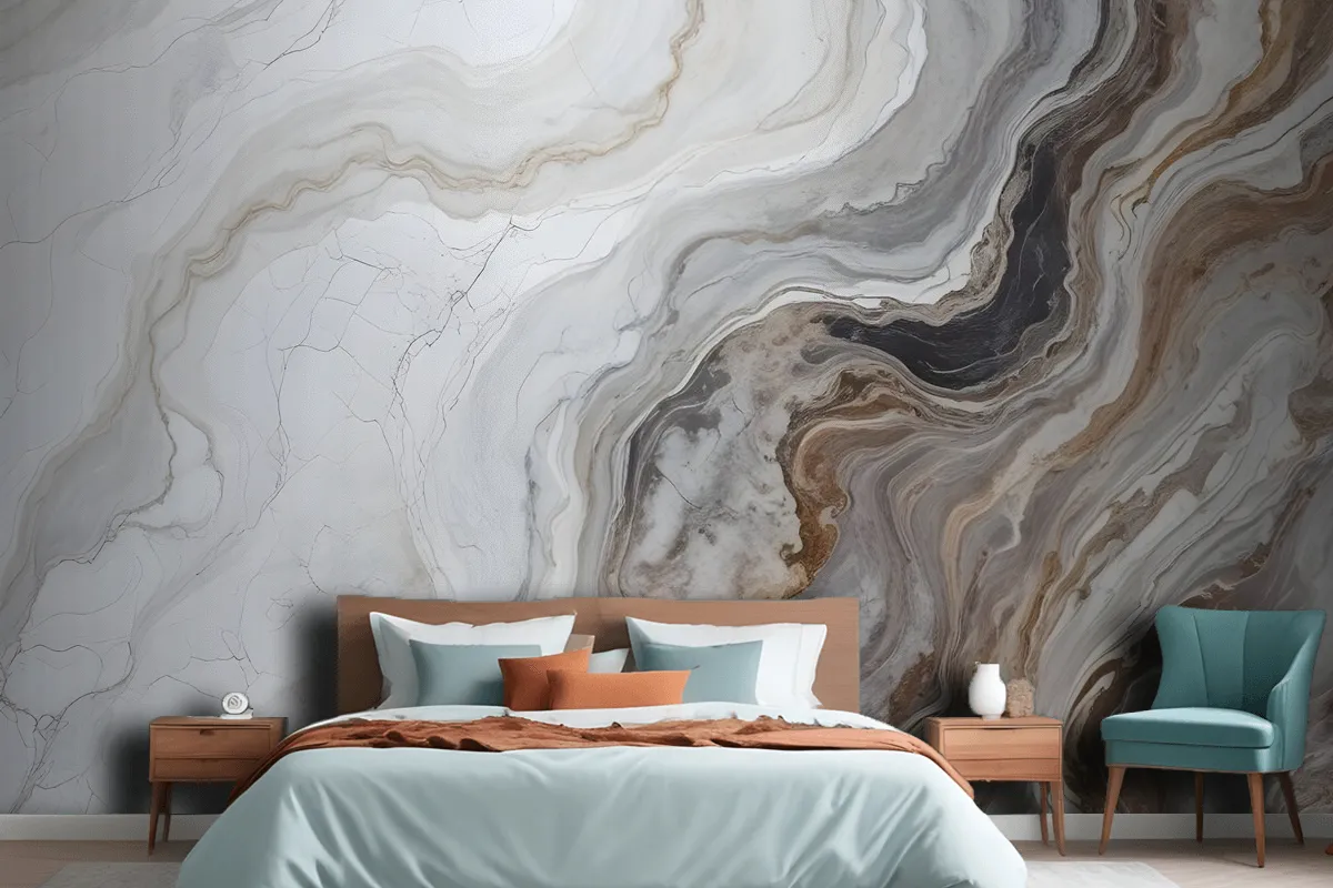 Dark Marble Gray And Brown Waves Wallpaper Mural