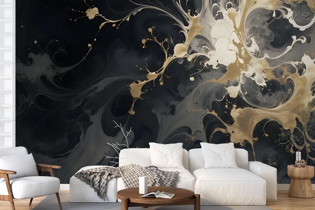 Dark Marble With Gold Faux Wallpaper Mural