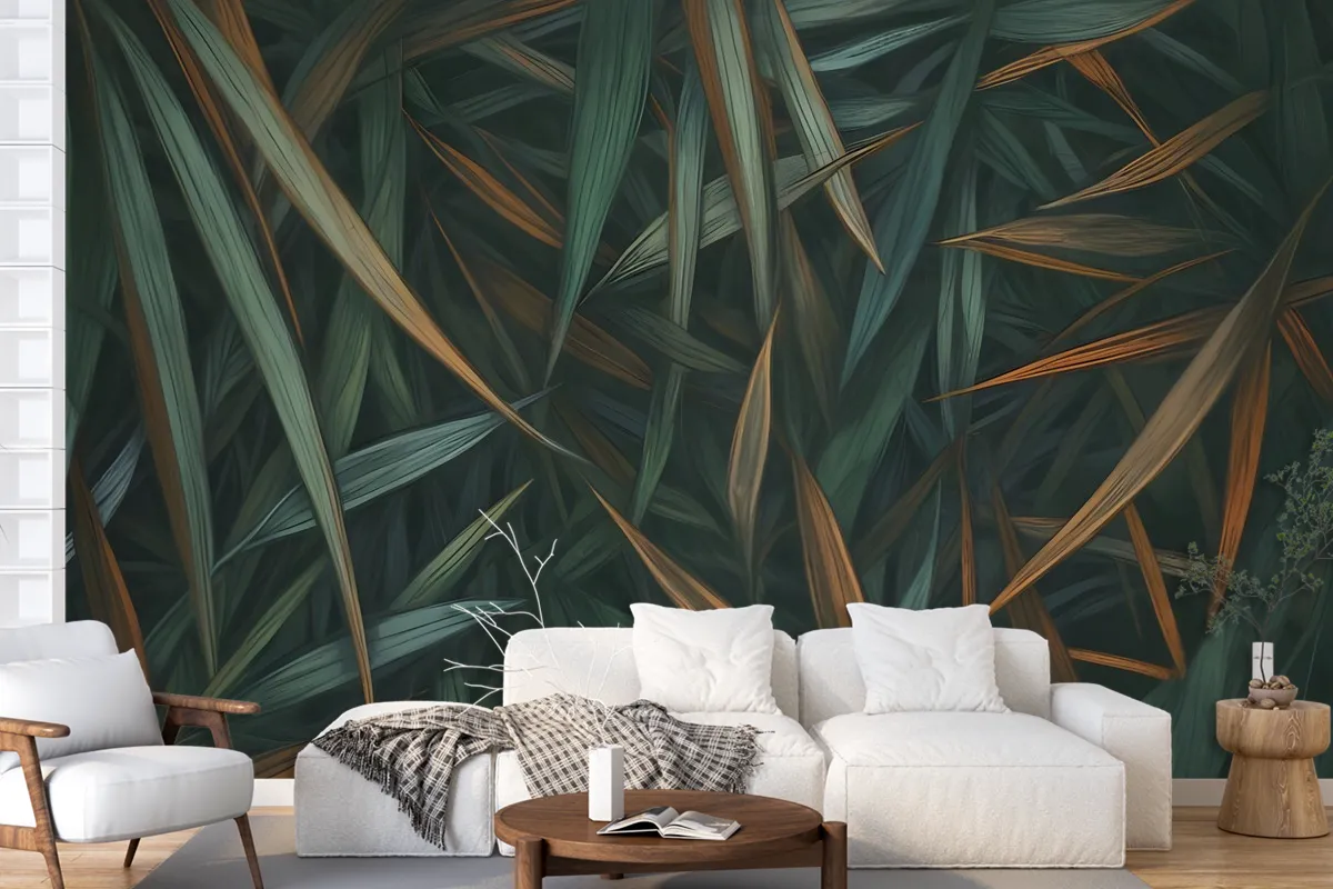 Dark Tropical Exotic Palm Leaf Wallpaper Mural