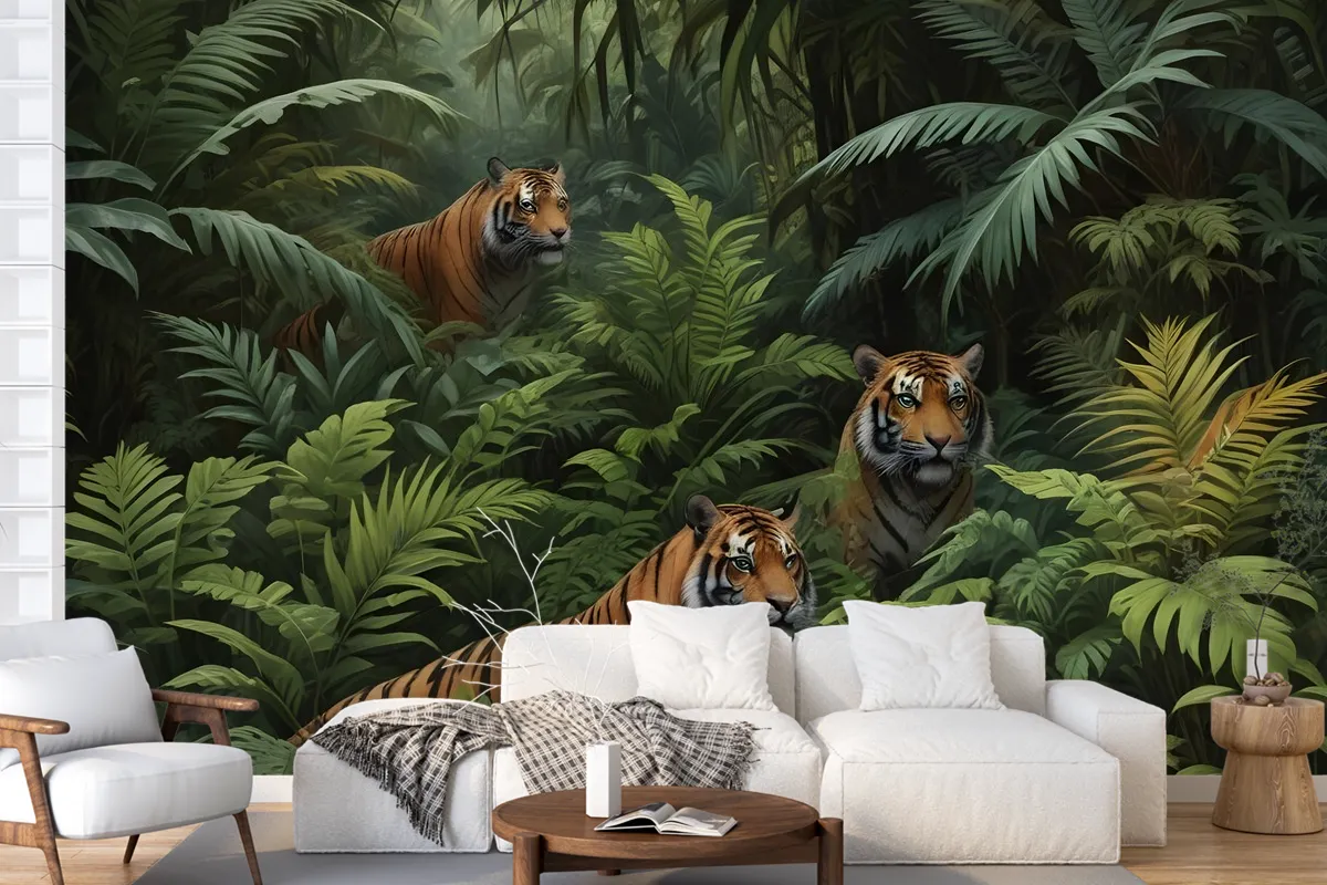 Dark Tropical Trees With Leopards Wallpaper Mural