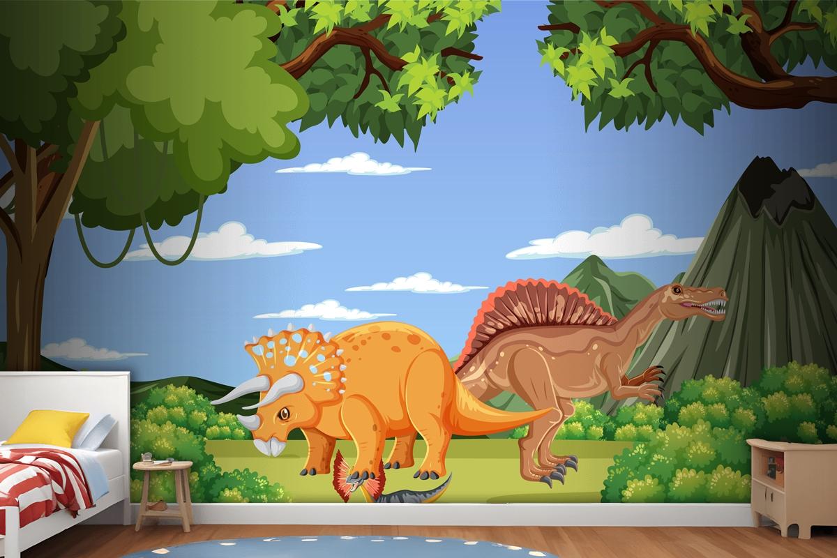 Dinosaur In Prehistoric Forest Scene Wallpaper Mural