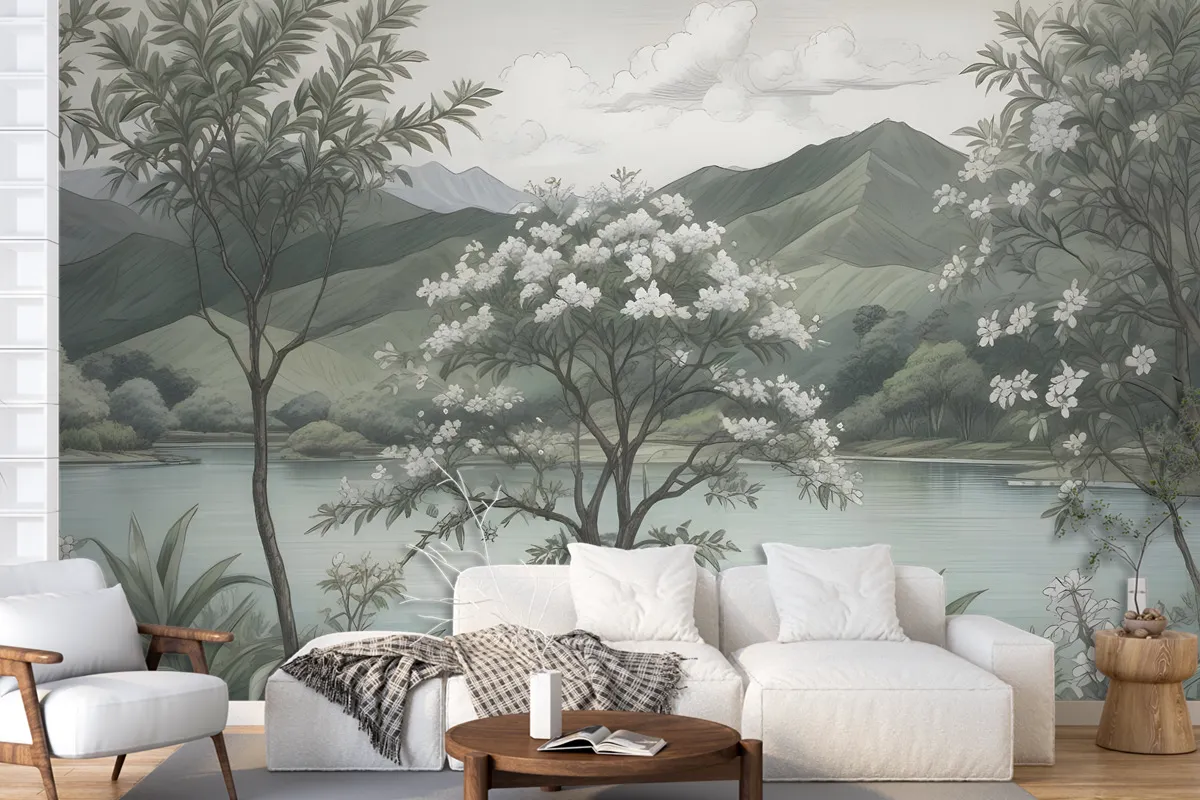 Dreamy Tropical Dark Forest Scene Wallpaper Mural