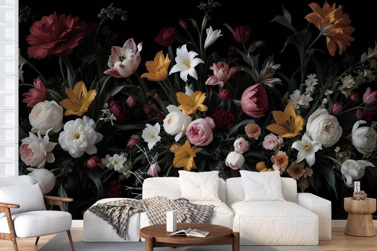 Dutch Dark Flowers Wallpaper Mural