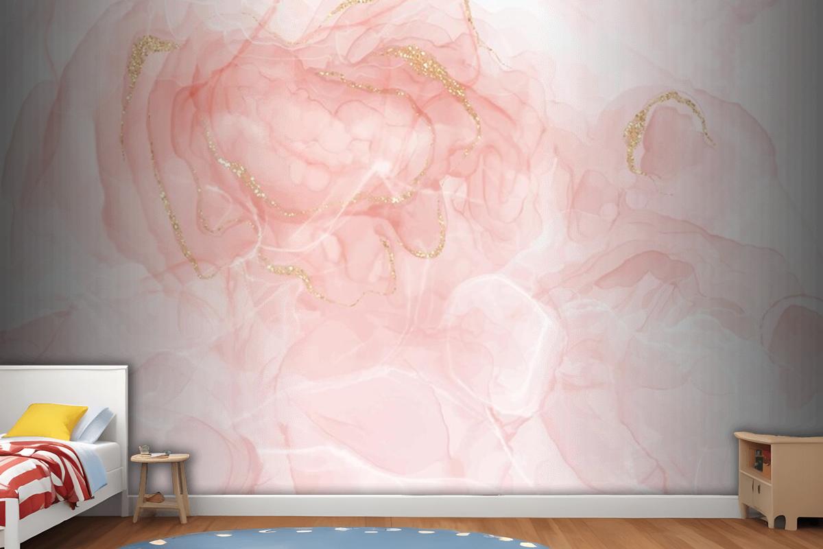 Elegant Hand Painted Alcohol Ink Background With Gold Glitter Wallpaper Mural