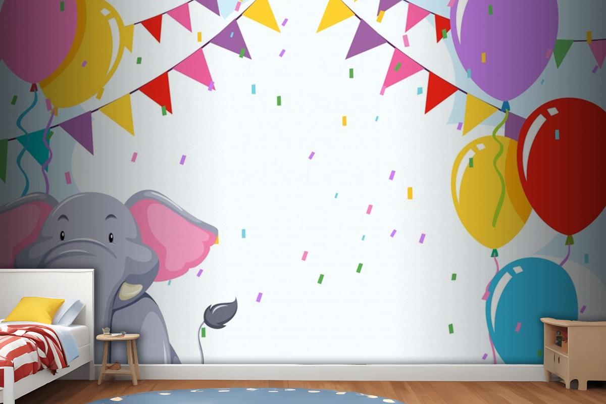 Elepehant On Birthday Template Wallpaper Mural