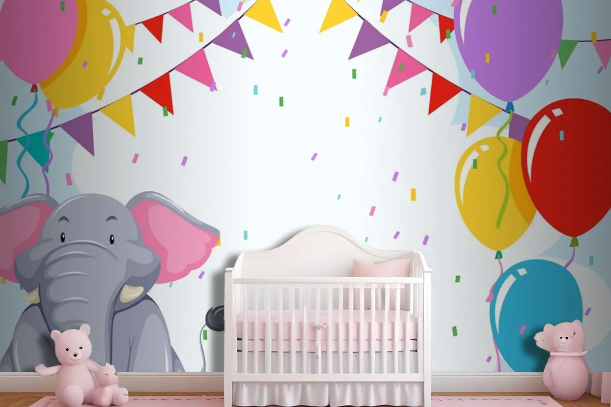 Elepehant On Birthday Template Wallpaper Mural