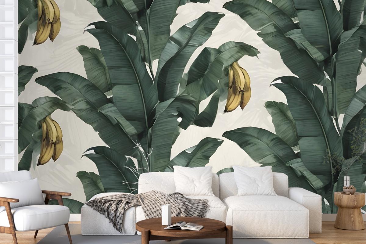 Exotic Banana Leaf Pattern Wallpaper Mural