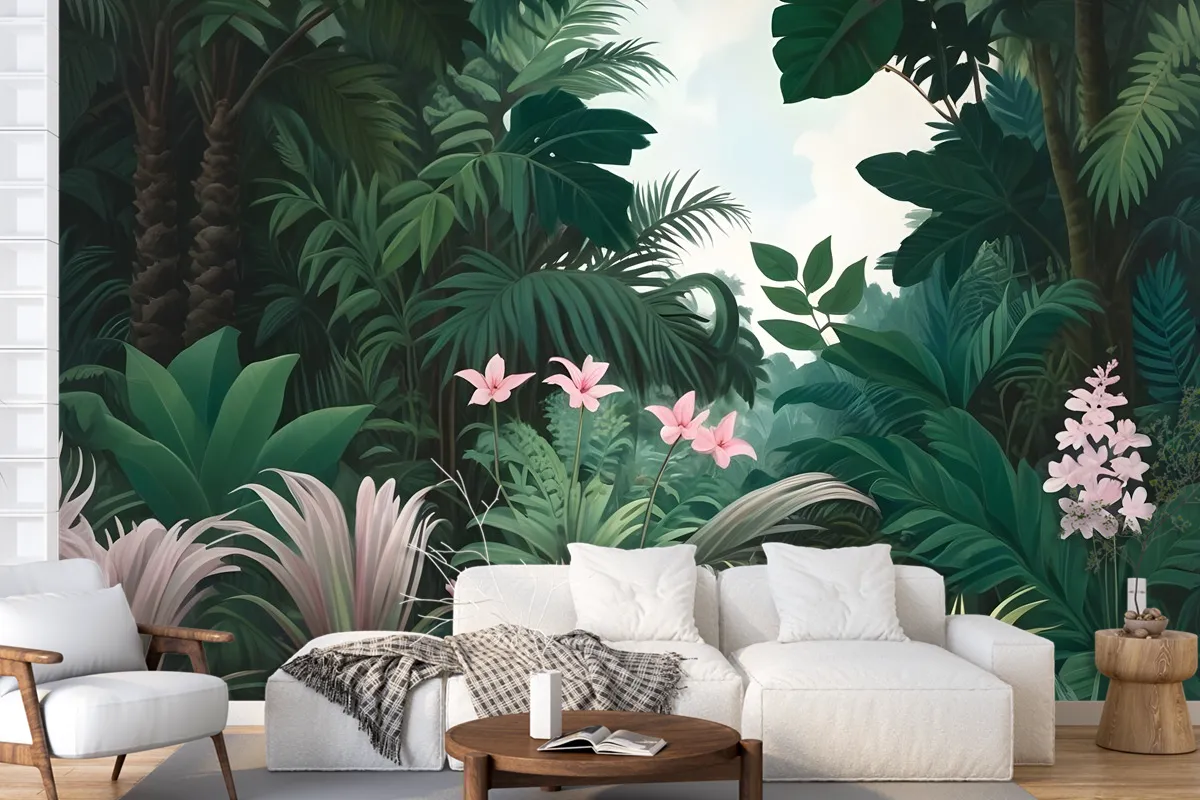 Exotic Forest Painting Landscape Wallpaper Mural