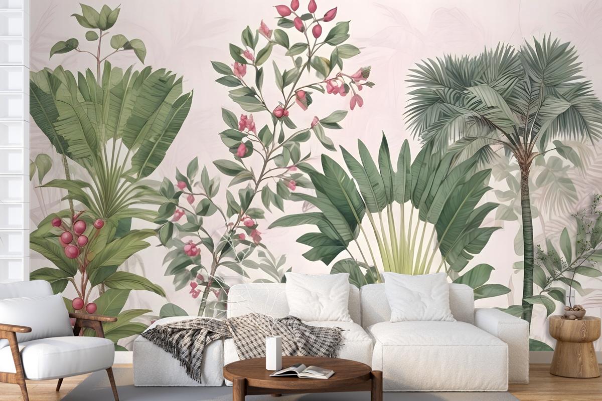 Exotic Leafs With Berries Wallpaper Mural