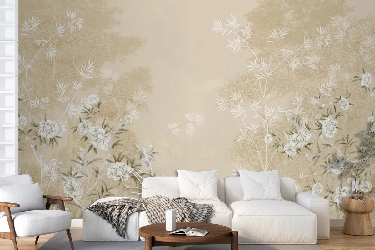 Chinoiserie With Cherry Blossom Flowers And Bird Wallpaper Mural