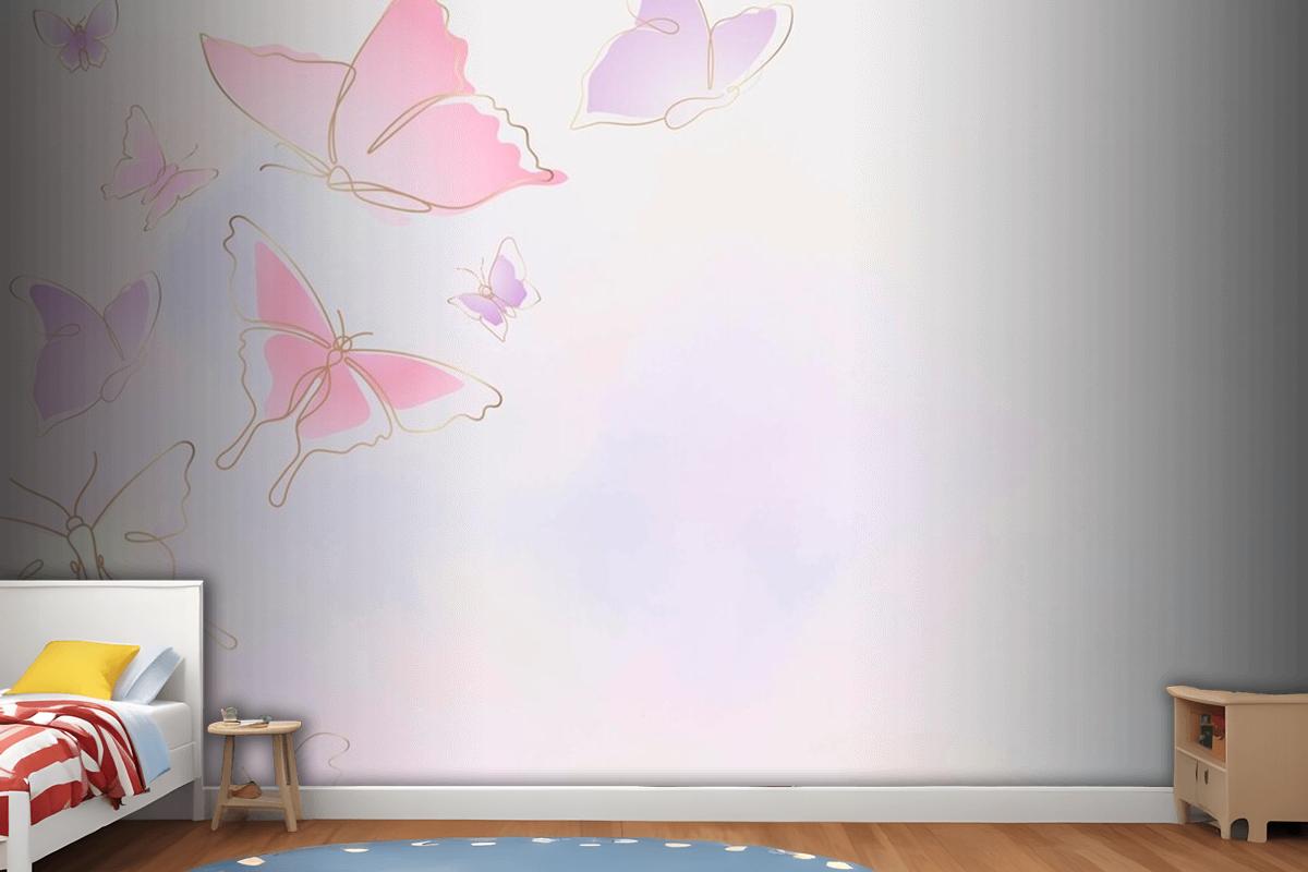 Feminine Butterfly Background Pink Border Wallpaper Mural