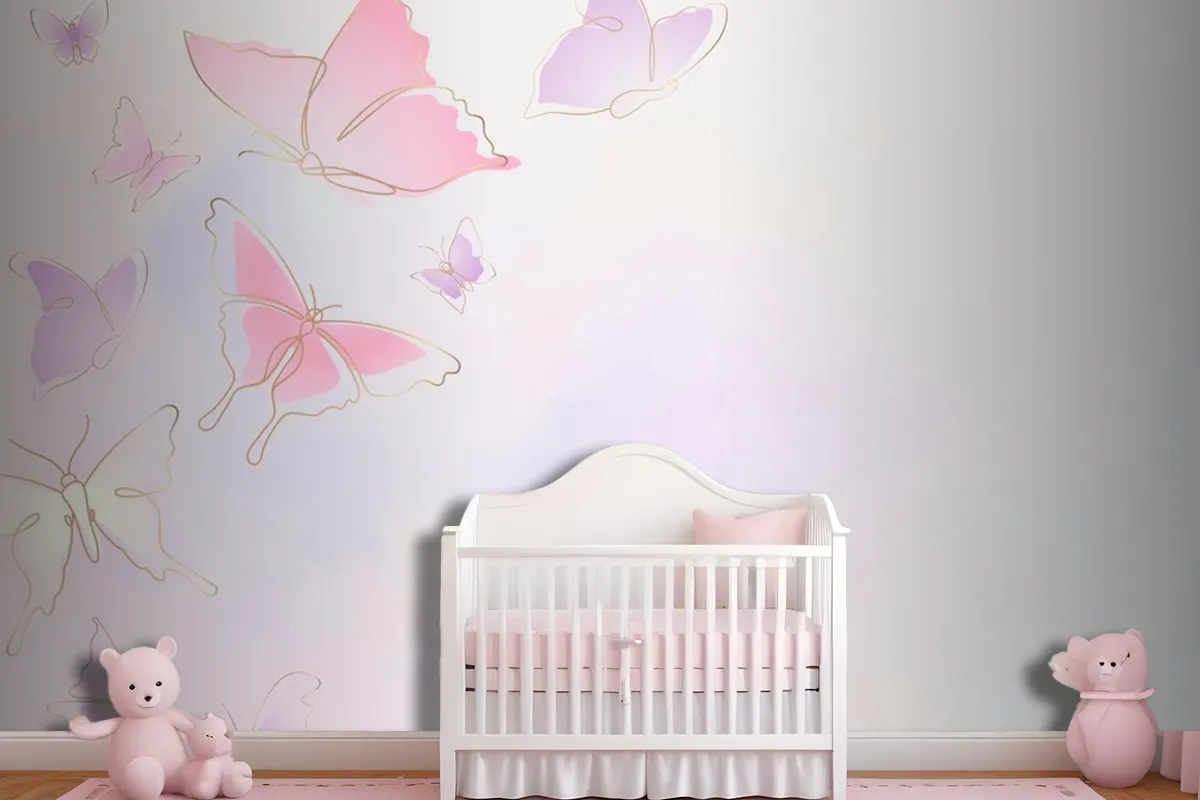 Feminine Butterfly Background Pink Border Wallpaper Mural