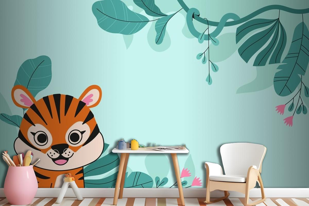 Flat Background For International Tiger Day Awareness Wallpaper Mural