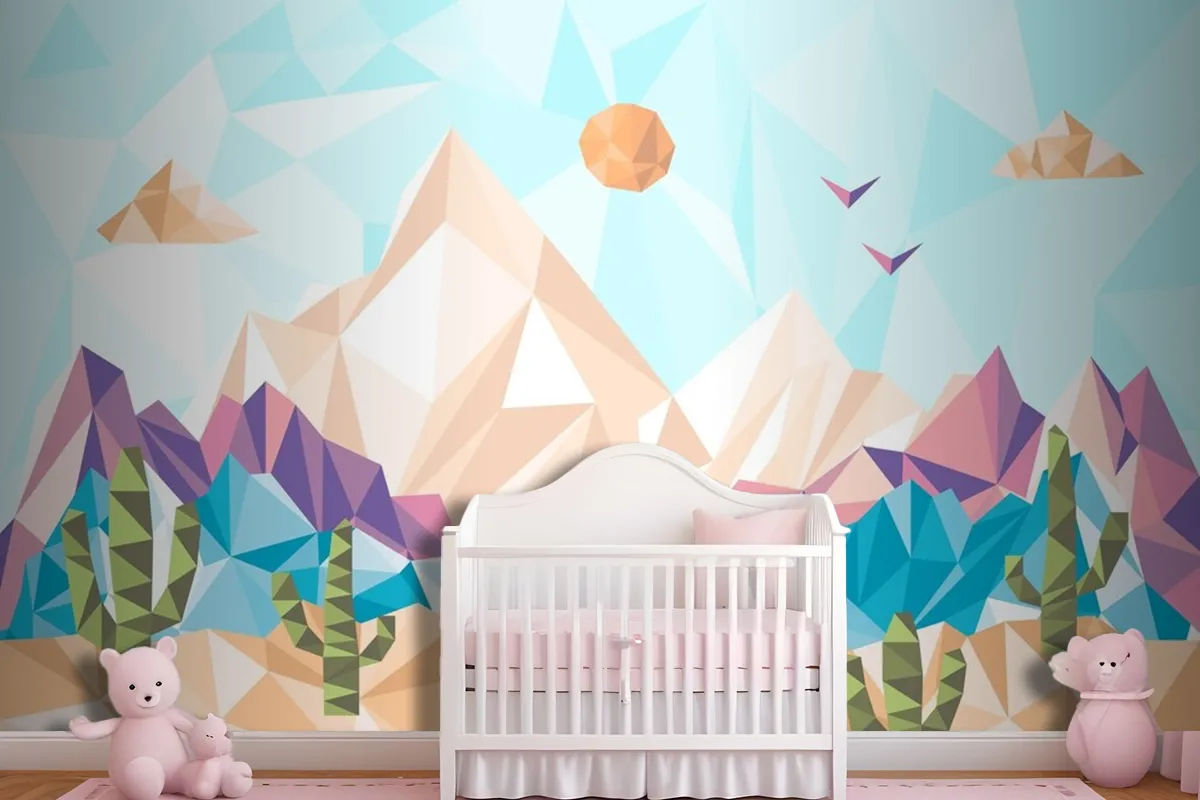 Flat Design Low Poly Landscape Wallpaper Mural