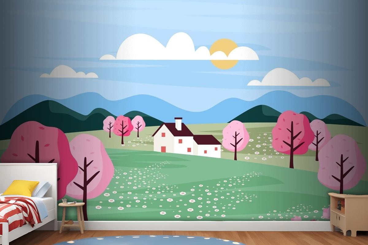 Flat Design Spring Landscape Wallpaper Mural