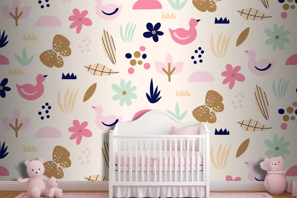 Flat Scandinavian Design Pattern Wallpaper Mural