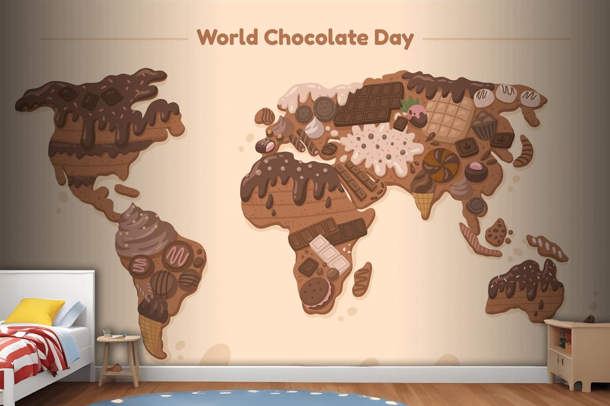 Flat World Map Chocolate Day Wallpaper Mural