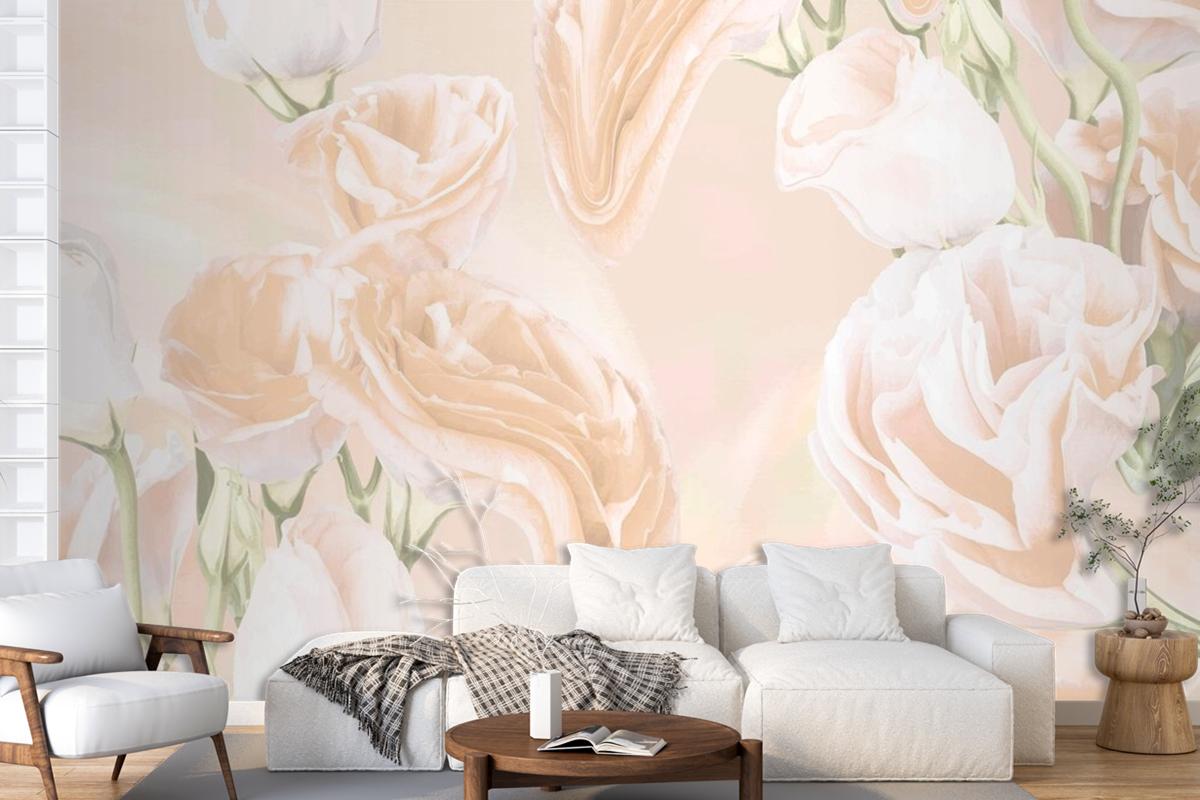 Floral Background Beige Rose Psychedelic Art Wallpaper Mural