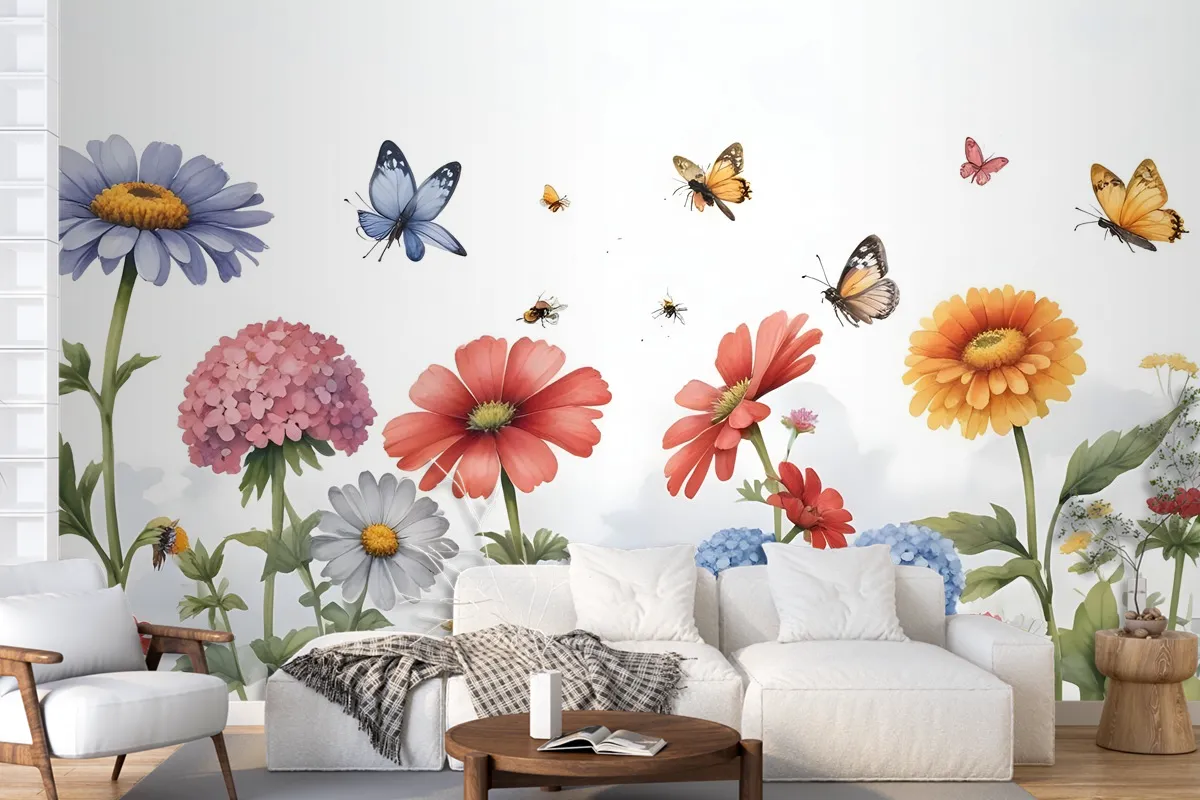 Floral Gardens With Butterflies Wallpaper Mural