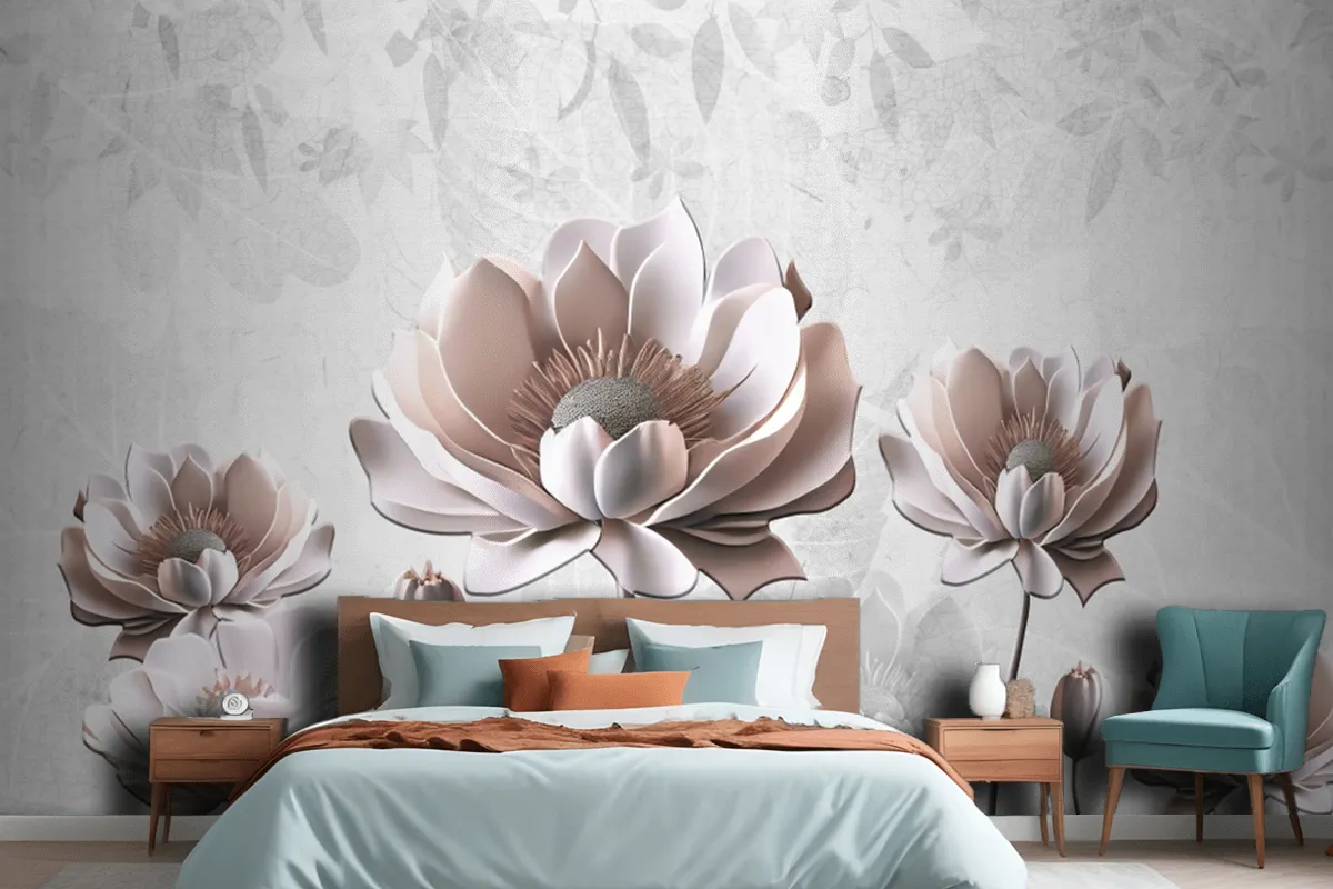 Floral Painting Light Gray Background Wallpaper Mural