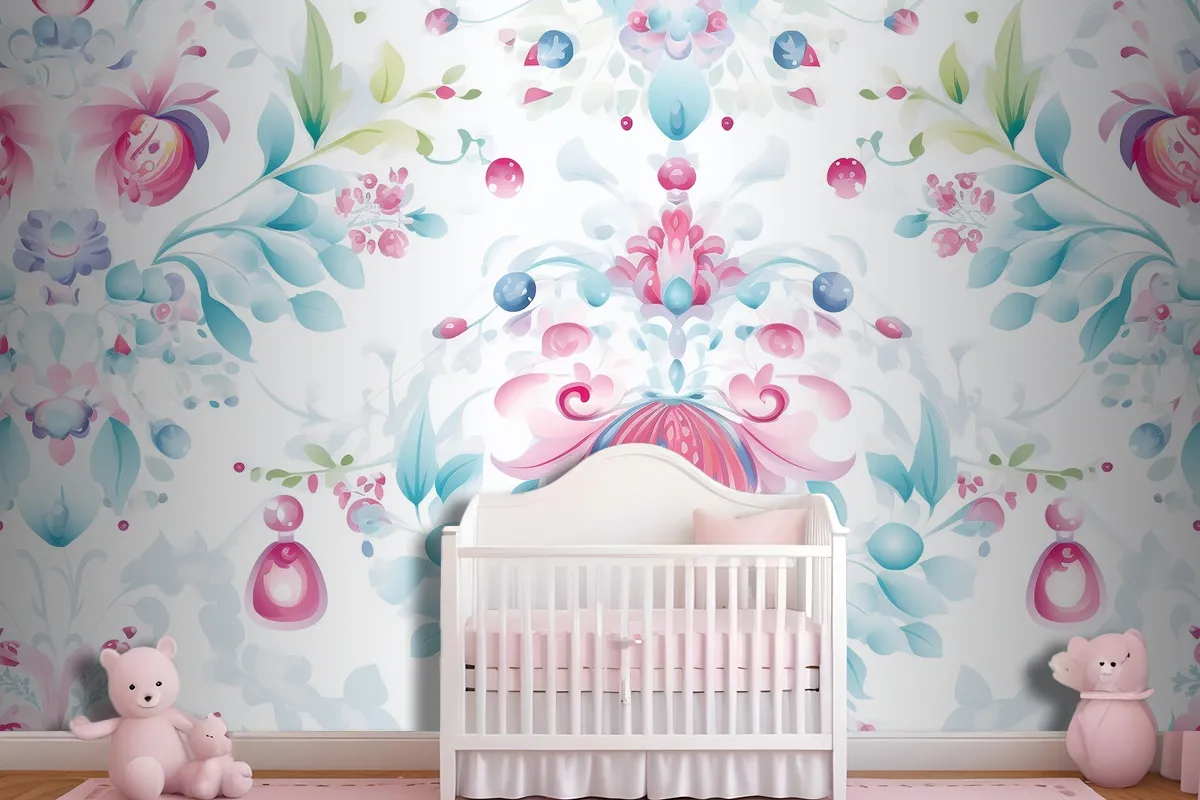 Floral Pattern Background Girl Wallpaper Mural