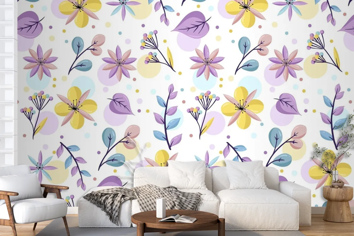 Floral Pattern With Pastel Colors Wallpaper Mural