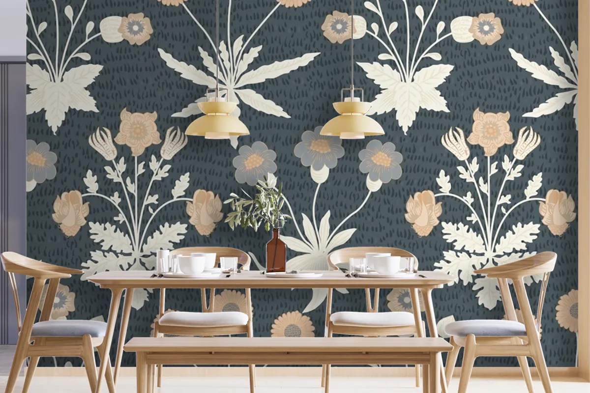 Floral Pattern Dining Room Wallpaper Mural