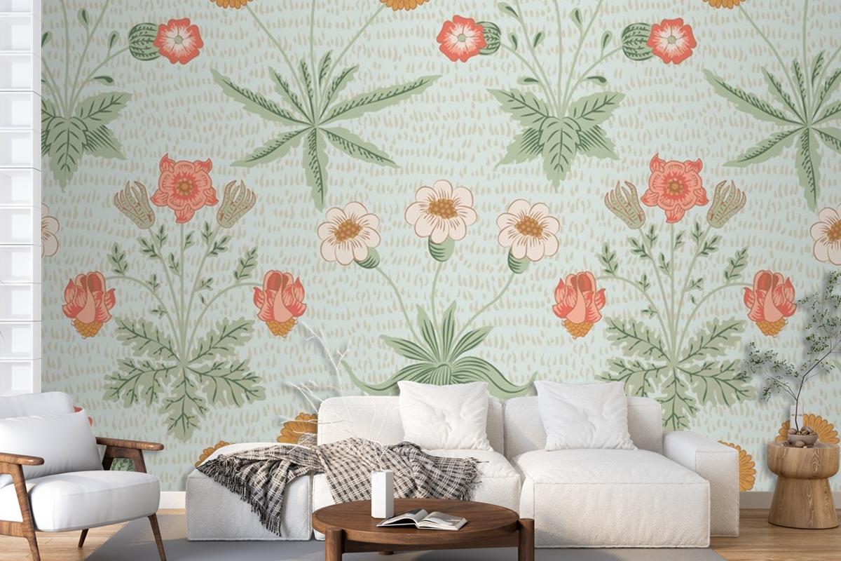 Floral Pattern Green Wallpaper Mural